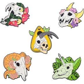 مجموعة دبابيس طية صدر السترة من المينا على شكل جمجمة حيوان ROFARSO ​​دبوس رعب قوطي، إكسسوار الهالوين لحقائب الظهر وحقائب الملابس والقبعات والقمصان (مجموعة دبابيس 5piccs) in Kuwait