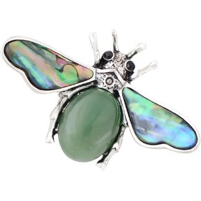Alilang Antique Silvery Tone Abalone Shell Stone Honey Bee Insect Brooch Lapel Pins Pendant Animal Jewelry