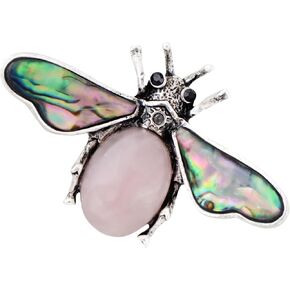 Alilang Antique Silvery Tone Abalone Shell Stone Honey Bee Insect Brooch Lapel Pins Pendant Animal Jewelry in Saudi Arabia