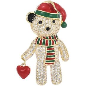 Christmas Bear Brooch 18k Gold-plated Bear Brooch Pin Rhinestone Christmas Bear Brooch Christmas Jewelry Dress Accessories Christmas Gift for Women