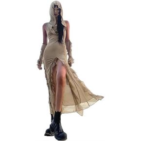 Women's Medieval Cloak Renaissance Cloak Vintage Cloak Sleeveless Hooded Dress Bodycon High Slit Dress