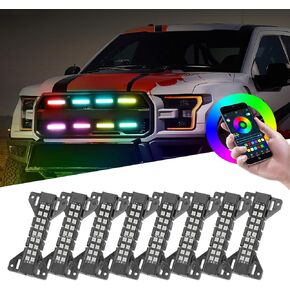 Nirider RGB LED Grille Light Kit Strobe Lights Underglow Lights Rock Lights Truck Grill Lights for Tacoma 4Runner GMC Chevy Car SUV ATV UTV Grille Accessories - 8 Pods