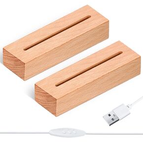 Riakrum 5.9 Inch Wooden Rectangle Light Base, Wood LED Display Base Pedestal Dimmable Colorful Light Lamp Stand with USB Cable for Acrylic, Crystal, Night Light, Glass Resin Art (4 Pieces)