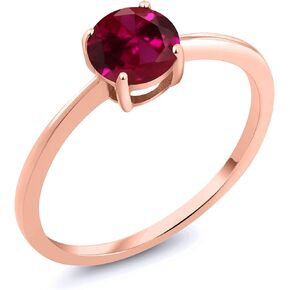 Gem Stone King 10K Rose Gold Red Created Ruby Solitaire Engagement Ring For Women (1.00 Cttw, Round 6MM, Gemstone July Birthstone, Available in Size 5,6,7,8,9)