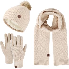 Wander Agio Winter Warm Hat Scarf Glove Set for Women Wool Spinning Knit Beanie Womens Hats Scarves and Gloves 3-Sets Solid