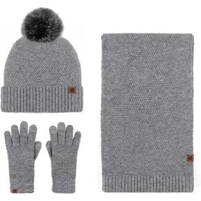 تجول Agio الشتاء قبعة تدفئة وشاح قفازات مجموعة للنساء الصوف الغزل قبعة متماسكة المرأة القبعات والأوشحة والقفازات 3 مجموعات الصلبة in Kuwait