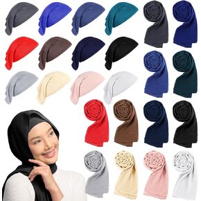 24 Pcs Muslim Hijab Scarves for Women with Under Scarf Cap Chiffon Shawl Islamic Caps with Tie Back Closure in Kuwait