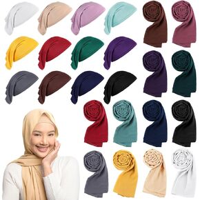 24 Pcs Muslim Hijab Scarves for Women with Under Scarf Cap Chiffon Shawl Islamic Caps with Tie Back Closure