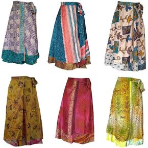 5 Pcs Original Two Layer Printed Wrap Around Skirts (Long(36 Inches Length)), Multi-color, X-Large Long