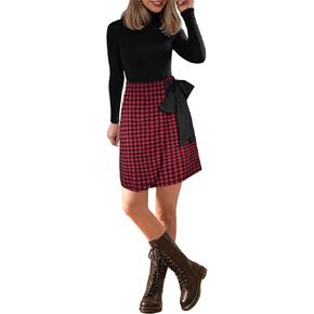 FANCYINN Women's Flannel Plaid A-Line Skirt Split Knee Length High Waist Casual Work Wear Short Wrap Skirt