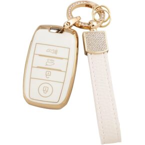1797 for Kia Key Fob Cover Optima Sorento Sportage Soul Forte Niro Accessories Bling Keychain Car Remote Case Protector Shell Cute Girly 4 Button White Gold TPU