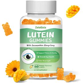 2 Pack Lutein Gummies Eye Health Supplement for Adults, 10 in 1 Eye Vitamins Lutein and Zeaxanthin Gummies, Lutein 25MG for Vision and Blue Light Protection, Mango Flavor, 120 Count