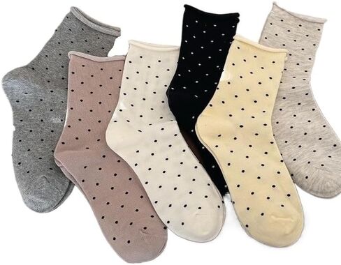 جوارب عجل منقطة لطيفة مع حافة ملفوفة وأنبوب فم فضفاض جوارب قطنية مخططة منقطة للمرأة in Kuwait