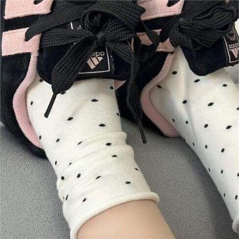 جوارب عجل منقطة لطيفة مع حافة ملفوفة وأنبوب فم فضفاض جوارب قطنية مخططة منقطة للمرأة in Kuwait
