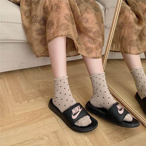 جوارب عجل منقطة لطيفة مع حافة ملفوفة وأنبوب فم فضفاض جوارب قطنية مخططة منقطة للمرأة in Kuwait