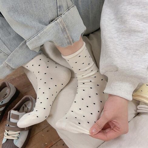 جوارب عجل منقطة لطيفة مع حافة ملفوفة وأنبوب فم فضفاض جوارب قطنية مخططة منقطة للمرأة in Kuwait