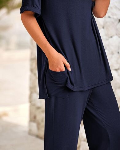 dowerme Women's Two Piece Outfits Summer Short Sleeve Pullover Top Wide Leg Palazzo Pants Matching Set Tracksuits 2025 in Saudi Arabia