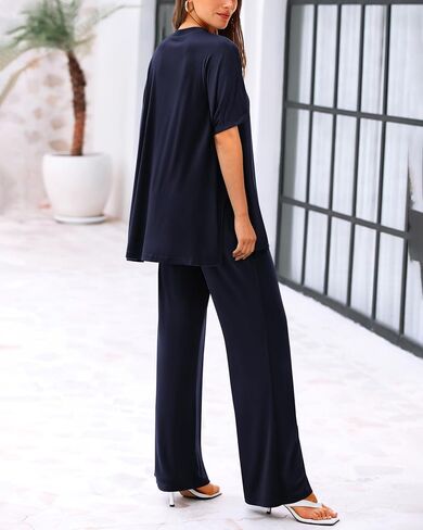 dowerme Women's Two Piece Outfits Summer Short Sleeve Pullover Top Wide Leg Palazzo Pants Matching Set Tracksuits 2025 in Saudi Arabia