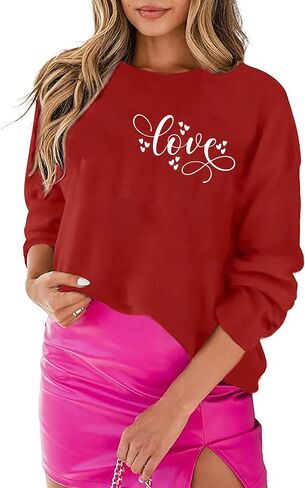 LLHXRUI Valentine's Day Sweatshirt for Women Cute Love Heart Shirts Casual Long Sleeve Valentine Tshirt Clothes Tops in Saudi Arabia