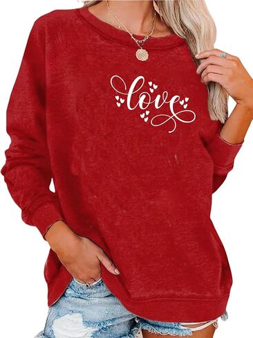 LLHXRUI Valentine's Day Sweatshirt for Women Cute Love Heart Shirts Casual Long Sleeve Valentine Tshirt Clothes Tops in Saudi Arabia