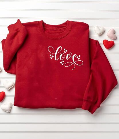 LLHXRUI Valentine's Day Sweatshirt for Women Cute Love Heart Shirts Casual Long Sleeve Valentine Tshirt Clothes Tops in Saudi Arabia