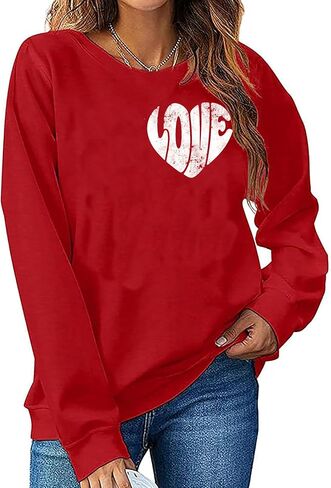 LLHXRUI Valentine's Day Sweatshirt for Women Cute Love Heart Shirts Casual Long Sleeve Valentine Tshirt Clothes Tops in Saudi Arabia