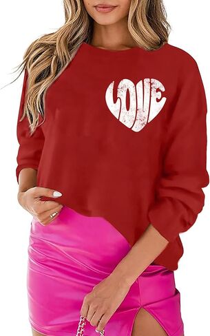 LLHXRUI Valentine's Day Sweatshirt for Women Cute Love Heart Shirts Casual Long Sleeve Valentine Tshirt Clothes Tops in Saudi Arabia