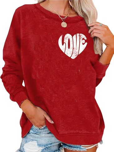 LLHXRUI Valentine's Day Sweatshirt for Women Cute Love Heart Shirts Casual Long Sleeve Valentine Tshirt Clothes Tops in Saudi Arabia