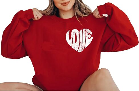 LLHXRUI Valentine's Day Sweatshirt for Women Cute Love Heart Shirts Casual Long Sleeve Valentine Tshirt Clothes Tops in Saudi Arabia