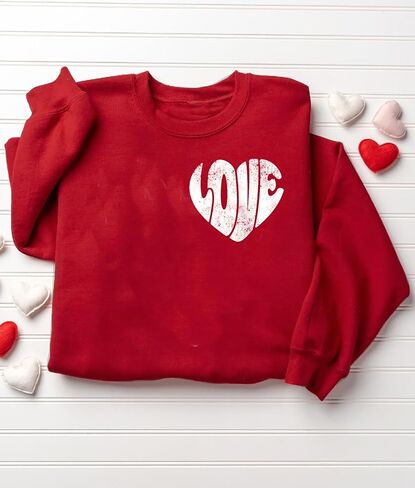 LLHXRUI Valentine's Day Sweatshirt for Women Cute Love Heart Shirts Casual Long Sleeve Valentine Tshirt Clothes Tops in Saudi Arabia