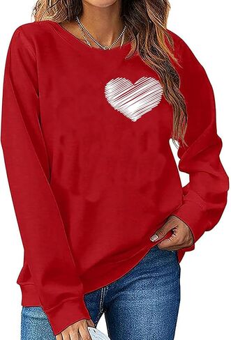 LLHXRUI Valentine's Day Sweatshirt for Women Cute Love Heart Shirts Casual Long Sleeve Valentine Tshirt Clothes Tops in Saudi Arabia