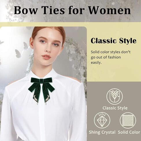 Womens Bow Tie, Black Velvet Bow Tie for Women Mens, Pre-tied Adjustable Clip on Brooch for Shirt Prom Uniform School in Kuwait