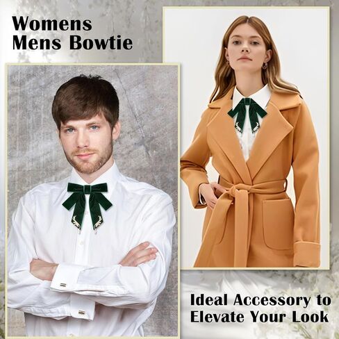 Womens Bow Tie, Black Velvet Bow Tie for Women Mens, Pre-tied Adjustable Clip on Brooch for Shirt Prom Uniform School in Kuwait