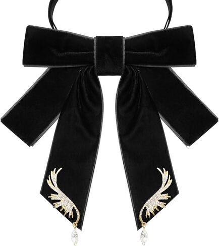 Womens Bow Tie, Black Velvet Bow Tie for Women Mens, Pre-tied Adjustable Clip on Brooch for Shirt Prom Uniform School in Kuwait