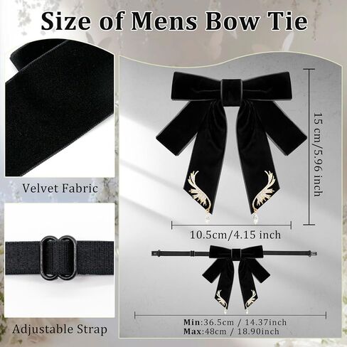 Womens Bow Tie, Black Velvet Bow Tie for Women Mens, Pre-tied Adjustable Clip on Brooch for Shirt Prom Uniform School in Kuwait