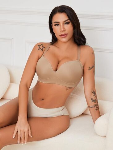 SEA BBOT Women Wireless Push Up Bra Side Smoothing T-Shirt Bra Add One Cup in Kuwait