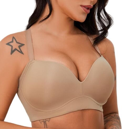 SEA BBOT Women Wireless Push Up Bra Side Smoothing T-Shirt Bra Add One Cup in Kuwait