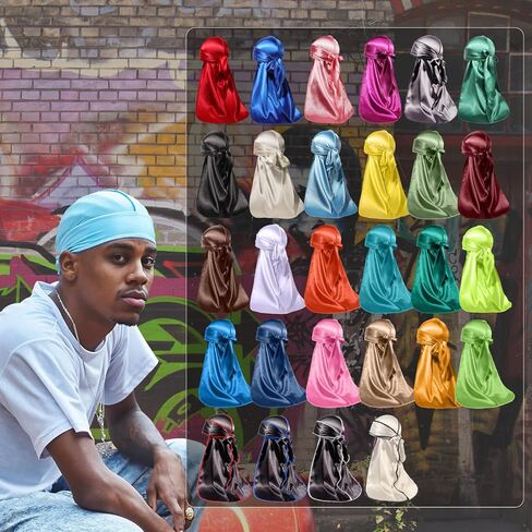 4PCS Silky Durags for Men Women 360 Waves with 1 Wave Cap, Silky Satin Durag Extra Long Tails in Kuwait