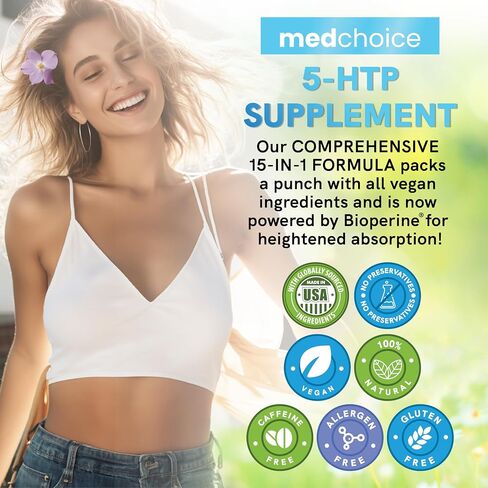15-in-1 5HTP Mood Support Supplement – 5HTP 200mg Capsules with L-Theanine, Magnesium, Ashwagandha, GABA Supplements with L-Tryptophan, Anxiety Supplements, St. John's Wort - 1145mg – 90 Count in Kuwait