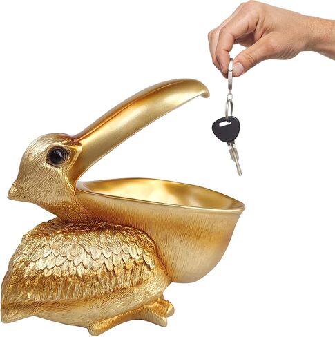 SanQing Creative Resin Statues Pelican Birds Statues Toucan Figurines Entrance Candy Keys Bowl Storage Basket Decor Ornament for Table Home Bar Office (Gold) in Saudi Arabia