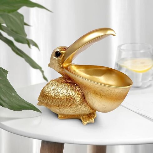 SanQing Creative Resin Statues Pelican Birds Statues Toucan Figurines Entrance Candy Keys Bowl Storage Basket Decor Ornament for Table Home Bar Office (Gold) in Saudi Arabia