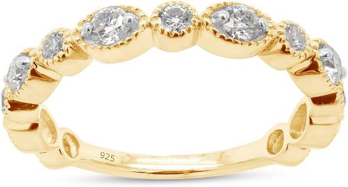 خاتم SAVEARTH DIAMONDS 1/2 قيراط مقطوع بشكل دائري مصنوع من ألماس مويسانيتي ميلغرين نصف الخلود قابل للتكديس للنساء من الذهب عيار 14 قيراط فوق الفضة الإسترليني (وضوح VVS1، 0.50 قيراط) in Kuwait