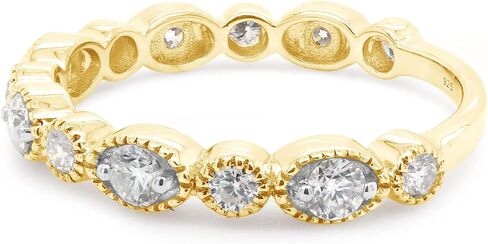 خاتم SAVEARTH DIAMONDS 1/2 قيراط مقطوع بشكل دائري مصنوع من ألماس مويسانيتي ميلغرين نصف الخلود قابل للتكديس للنساء من الذهب عيار 14 قيراط فوق الفضة الإسترليني (وضوح VVS1، 0.50 قيراط) in Kuwait