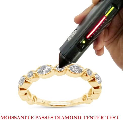 خاتم SAVEARTH DIAMONDS 1/2 قيراط مقطوع بشكل دائري مصنوع من ألماس مويسانيتي ميلغرين نصف الخلود قابل للتكديس للنساء من الذهب عيار 14 قيراط فوق الفضة الإسترليني (وضوح VVS1، 0.50 قيراط) in Kuwait