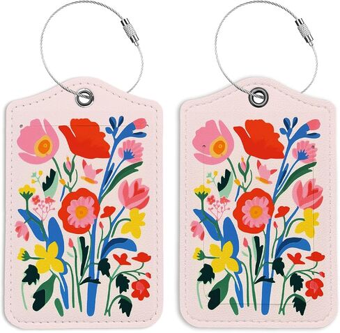 Pink Flowers Luggage Tags for Suitcases, Preppy Luggage Tag, Back to School for Students, Trendy 2 Pack Luggage Tags for Travel, Teen Girls Gifts Suitcase Tags in Saudi Arabia