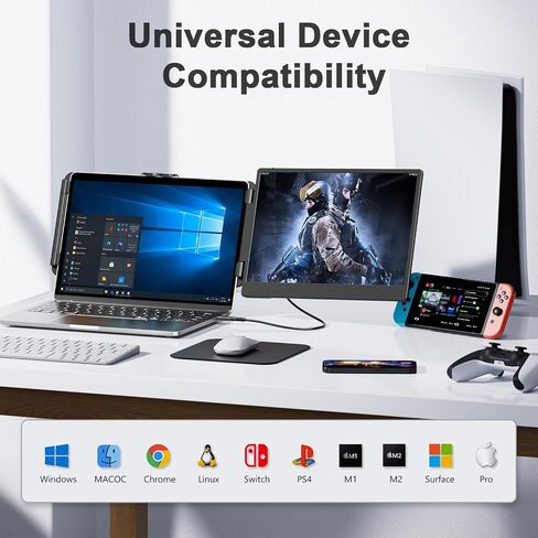S6 Laptop Screen Extender Monitor Portable, 15.6'' Dual Screen Monitor for Laptop Plug and Play, FHD 1080P IPS Multi Triple Monitor for 13''-17'' Laptops Compatible with Mac/Wins/Android/Dex in Saudi Arabia