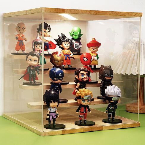 Clear Acrylic Display case with LED Light, 2-5 Tier dustproof Stand for Collectibles, Action Figures, Funko pop Protector, Perfect Showcase Protection, vitrinas para colecciones (2 Tier Extended) in Kuwait