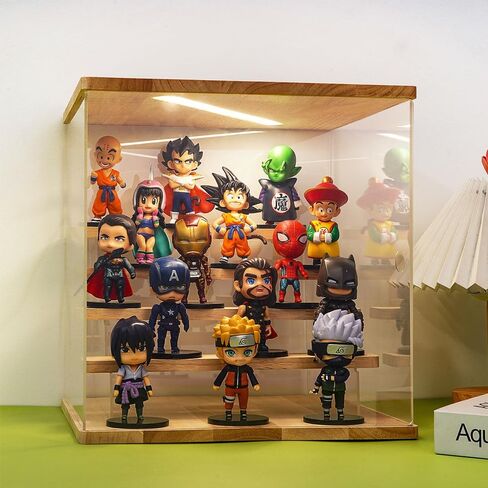 Clear Acrylic Display case with LED Light, 2-5 Tier dustproof Stand for Collectibles, Action Figures, Funko pop Protector, Perfect Showcase Protection, vitrinas para colecciones (2 Tier Extended) in Kuwait