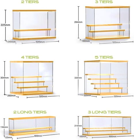 Clear Acrylic Display case with LED Light, 2-5 Tier dustproof Stand for Collectibles, Action Figures, Funko pop Protector, Perfect Showcase Protection, vitrinas para colecciones (2 Tier Extended) in Kuwait