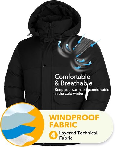 GEMYSE Men's Warm Winter Puffer Coats Windproof Insulated Jacket with Detachable Adjustable Hood in Saudi Arabia